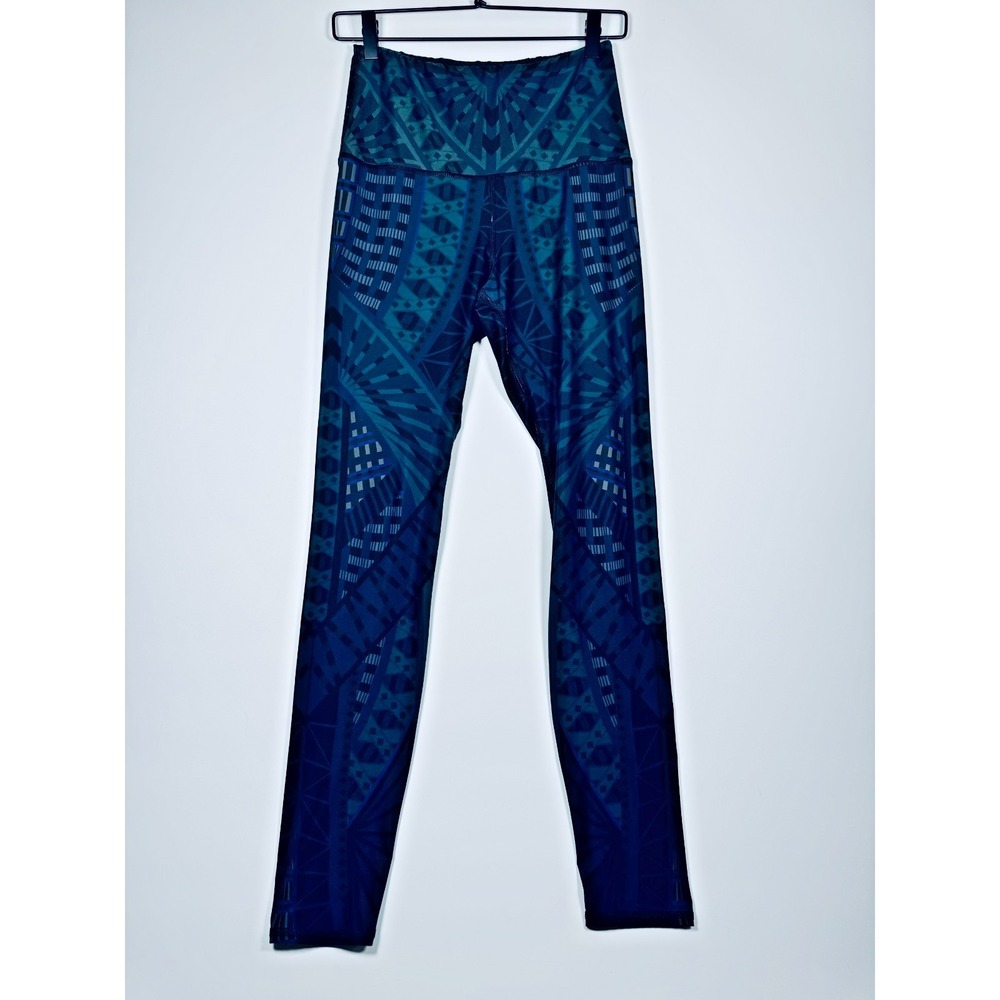 Yoga‎ Democracy Leggings Womens Medium Blue Green Geometric High Rise Yoga Pants